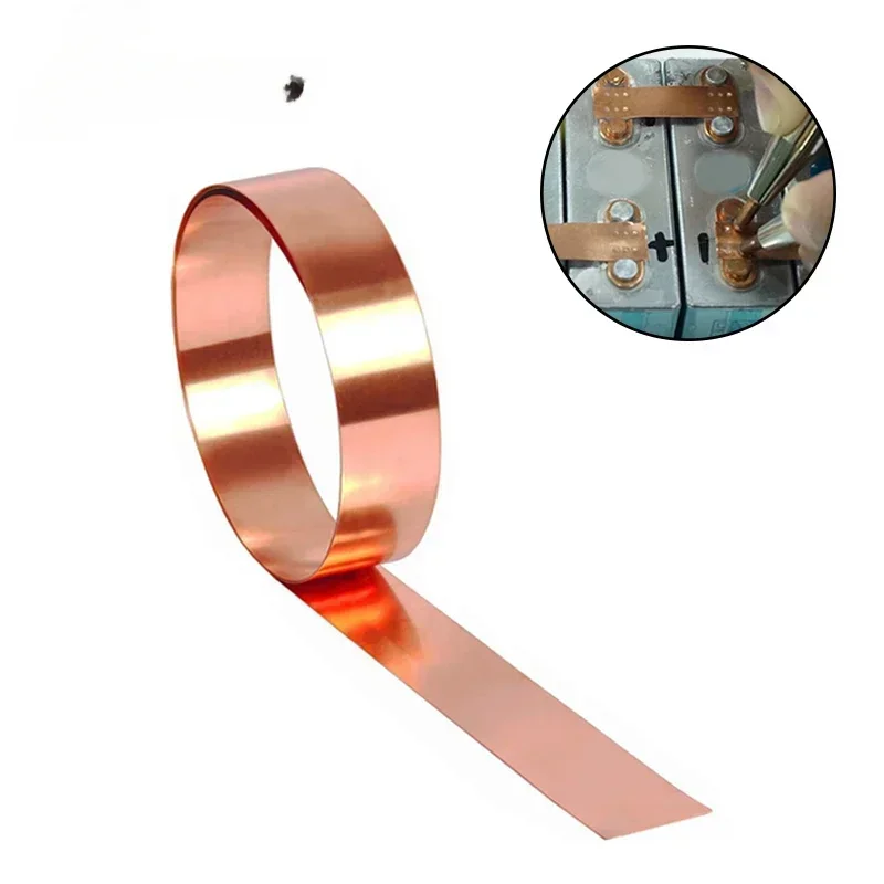 

1M Length T2 Copper Strip 0.15/0.2/0.3/0.4mm Thickness for 18650/21700 Battery Welding Welder Machine Contractors & DIY Projects