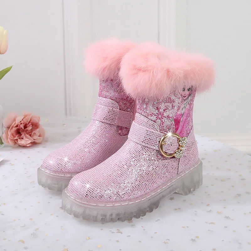 Disney Frozen Elsa Princess Kids Cartoon Ankle  Boots Winter Princess Girls Fashion Children Thick Bottom Sneakers Blue Shoes