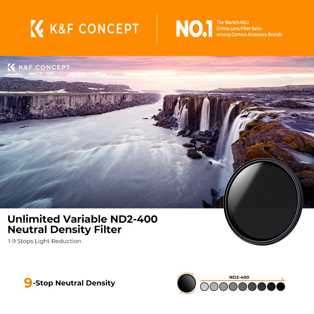 K&F CONCEPT Variable ND Filter ND2-400 Filter for Camera Lens 37mm 40.5mm 43mm 46mm 49mm 52mm 55mm 58mm 62mm 67mm 72mm 77mm 82mm