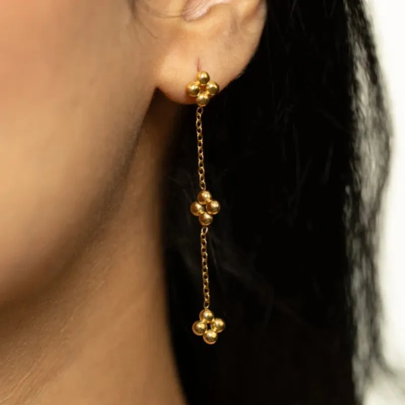 

3D Dangling Henna Earrings Stainless Steel Women's Gold Tassel Earrings Gift for Mom Christmas Gift