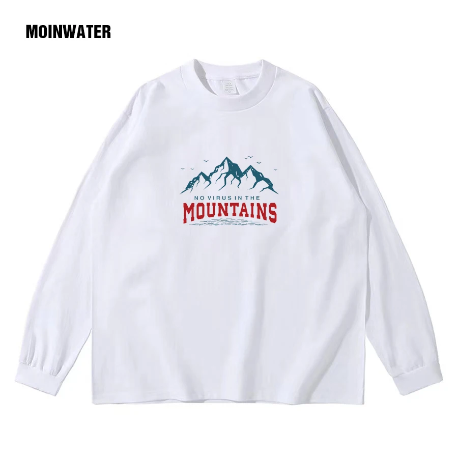 MOINWATER 2022 New Men Thick Long Sleeve T shirts Male Cotton Autumn Casual White Tees Printed Grey Tops for Spring MMLT2207