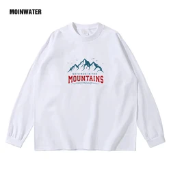 MOINWATER 2022 New Men Thick Long Sleeve T shirts Male Cotton Autumn Casual White Tees Printed Grey Tops for Spring MMLT2207