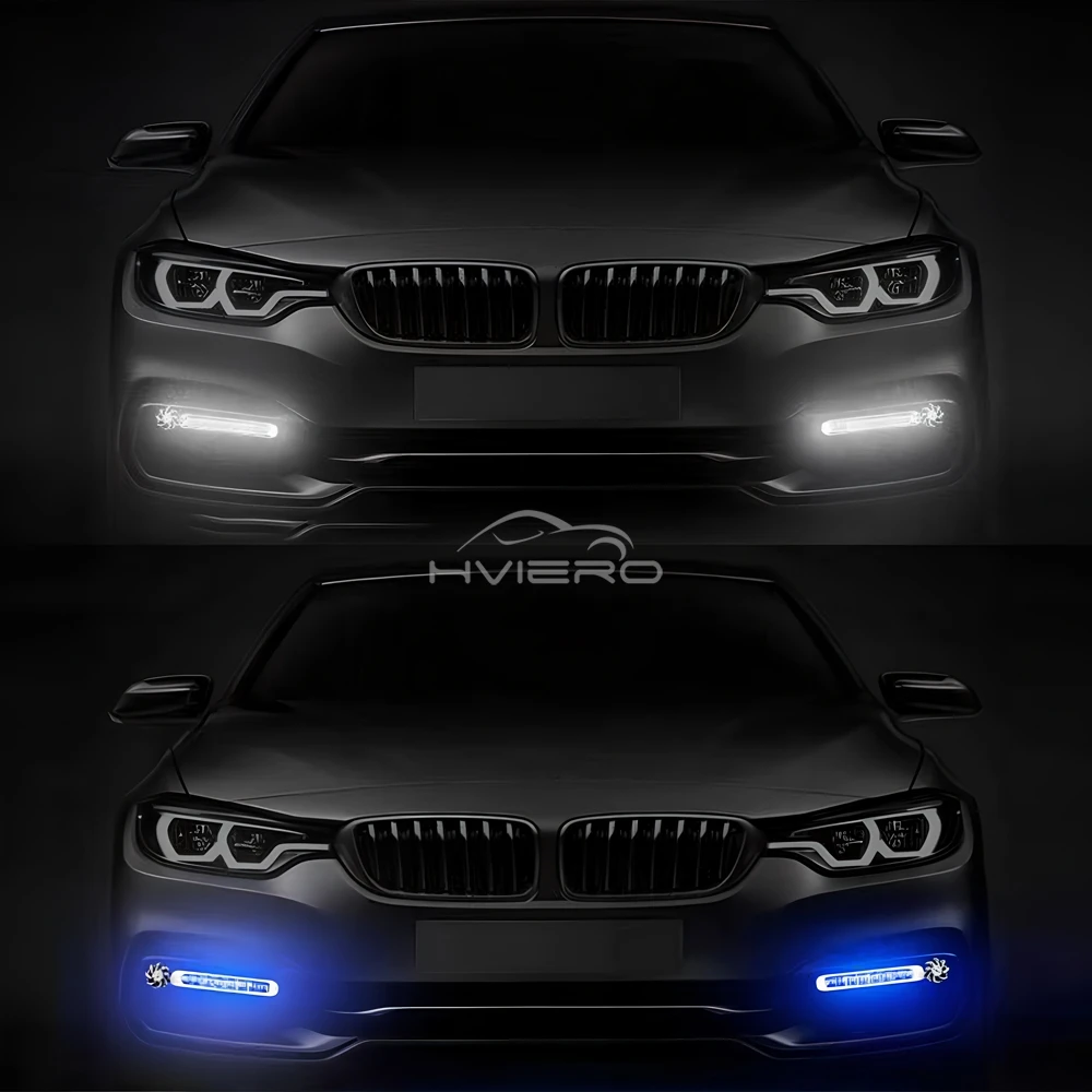 Auto Wiring Wind Power Grille Vehicle Lights White Blue Colorful Fan Rotation Turn Signals Fog Warning DRL Daytime Running Lamp
