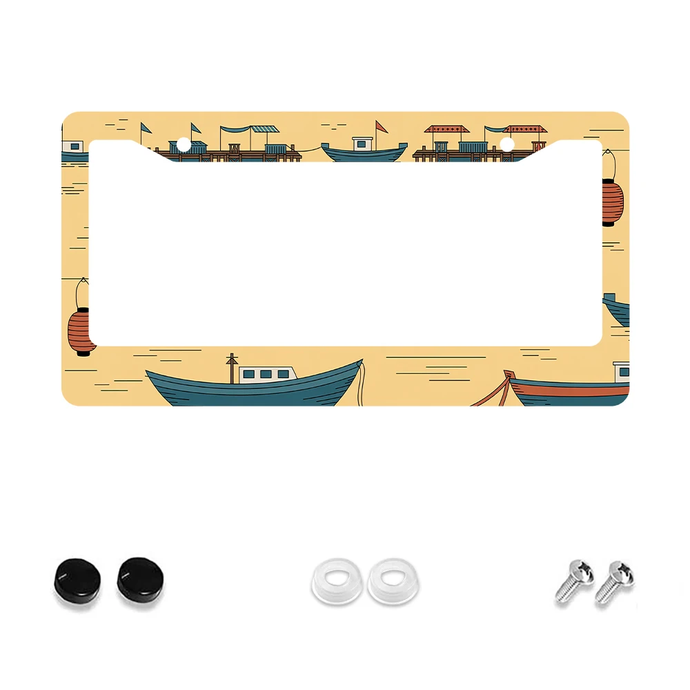 

1 шт., рамка номерного знака в стиле ретро синего и желтого цвета с 2 отверстиями и рисунком лодки, алюминиевый материал, 6x12 дюймов, включает набор винтов, Vin