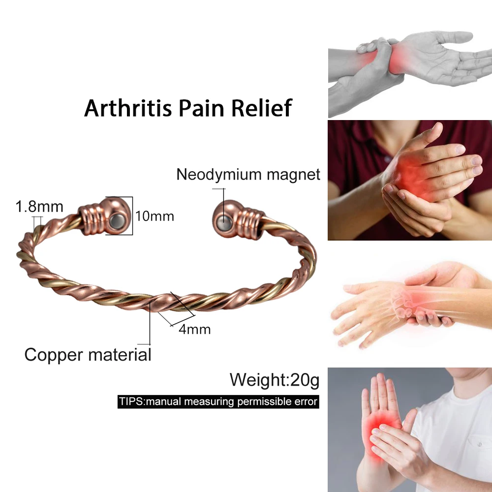 Vinterly Armbänder aus reinem Kupfer, magnetisch, goldfarben, geflochten, verdreht, verstellbar, Arthritis-Schmerzlinderung, Gesundheits-Magnetschmuck – Detail 4