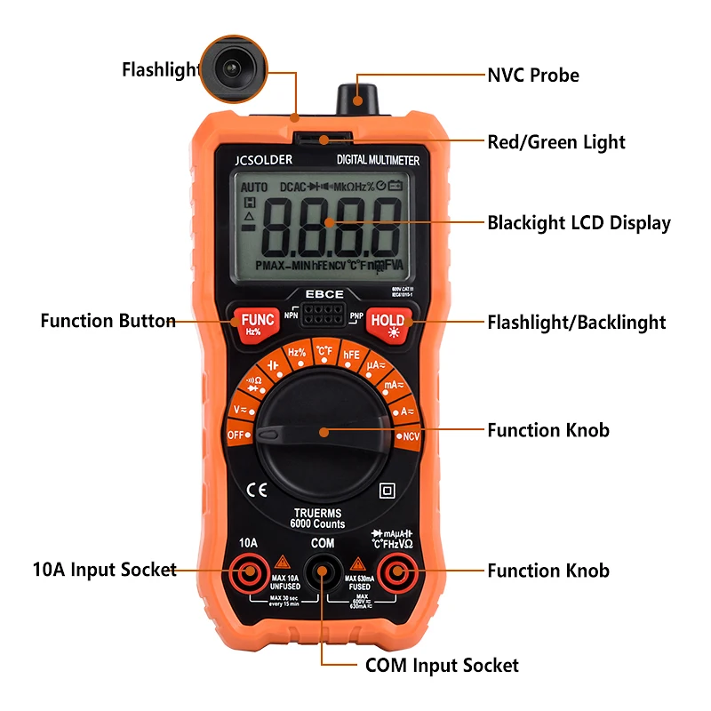 QHTITEC DM003 automatic Multitester Digital Auto Range Non-Contact Voltage Detection Tester Ammeter Frequency Meter Capacimeter