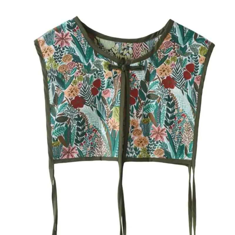 39BD Frauen Chinesischen Stil Stickerei Halb Top Schal Vintage Flroal Cheongsam Gefälschte Kragen Spitze-Up Dekorative Hals – Detail 7