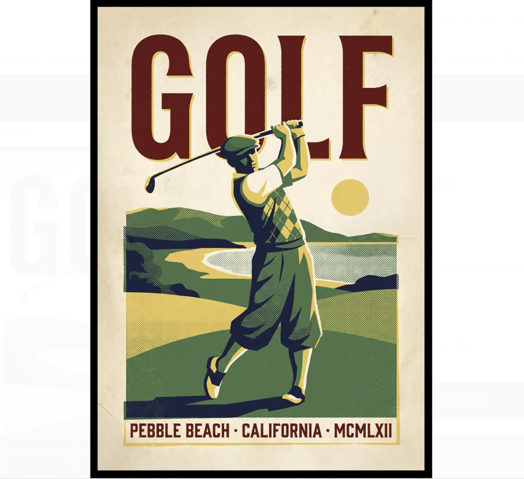 Retro Golf Player Canvas Wall Art Prints Decor, Vintage Pebble Beach Sport Poster for Study Bar Bedroom Man Cave Home