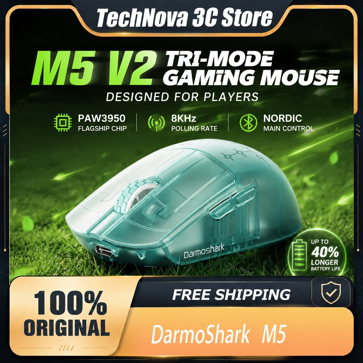 Darmoshark M5 V2 8K Gaming Mouse Ultra Lightweight 36g Wireless Tri-Mode Mouse Ergonomic FPS Esports Mouse for PC Gamer