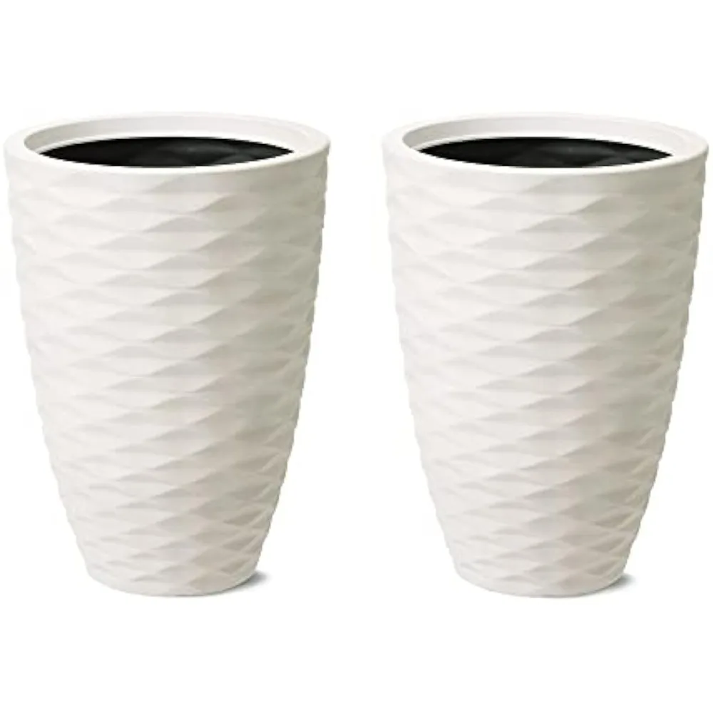 

Glitzhome Oversized Planters Set of 2,Tall Flower Pots with Drainage Hole,19" H Faux Ceramic Wave Textured White Planter,Large P