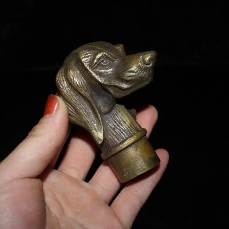 

Antique Brass Dog Head Cane Handle Vintage Walking Stick Topper Collectible Animal Statue for Home Garden Decor