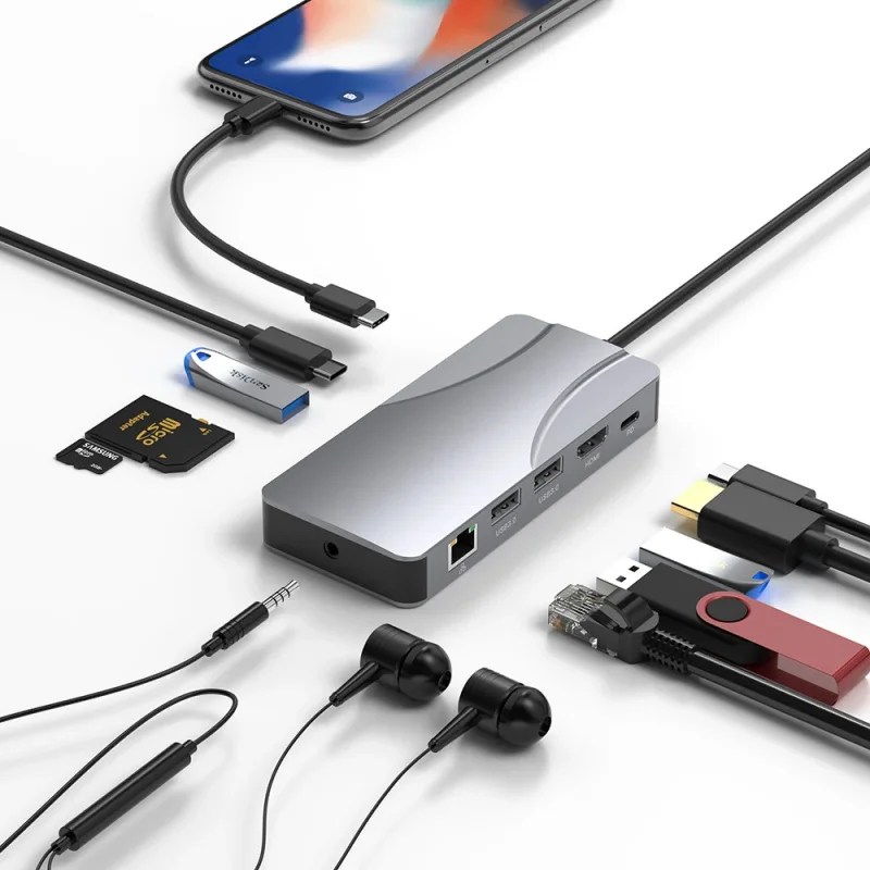 Rocketek 11-in-1 USB-C Hub Docking Station 4K60Hz HDMI SD TF USB 3.0 5Gbps for Laptop PC