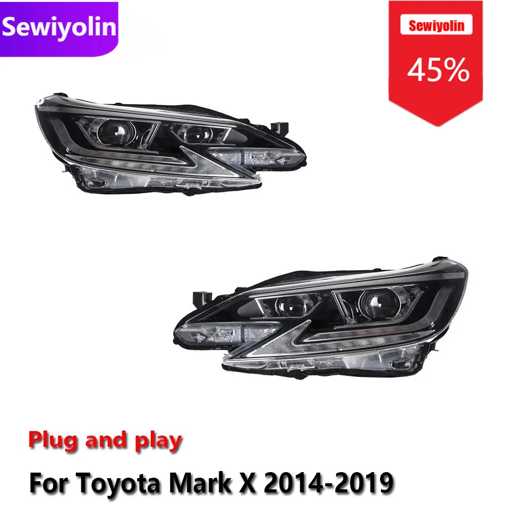 

Автомобильные светодиодные фары DRL в сборе для Toyota Mark X 2014-2019, противотуманные фары DRL, стоп-сигнал, указатель поворота Plug and Play