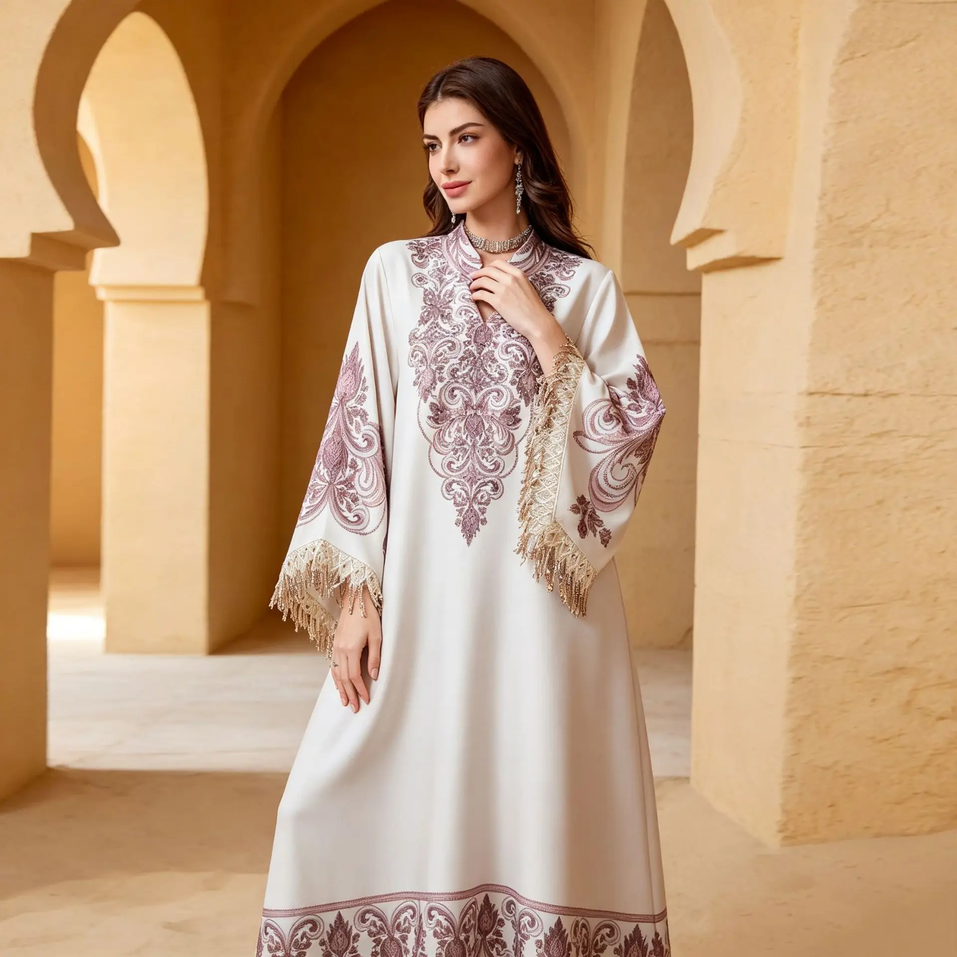 Muslim Print Dress Women Eid Abaya Party Dresses Jalabiya Diamonds Tassel Long Robe Ramadan Islam Vestidos Morocco Dubai Kaftan 4