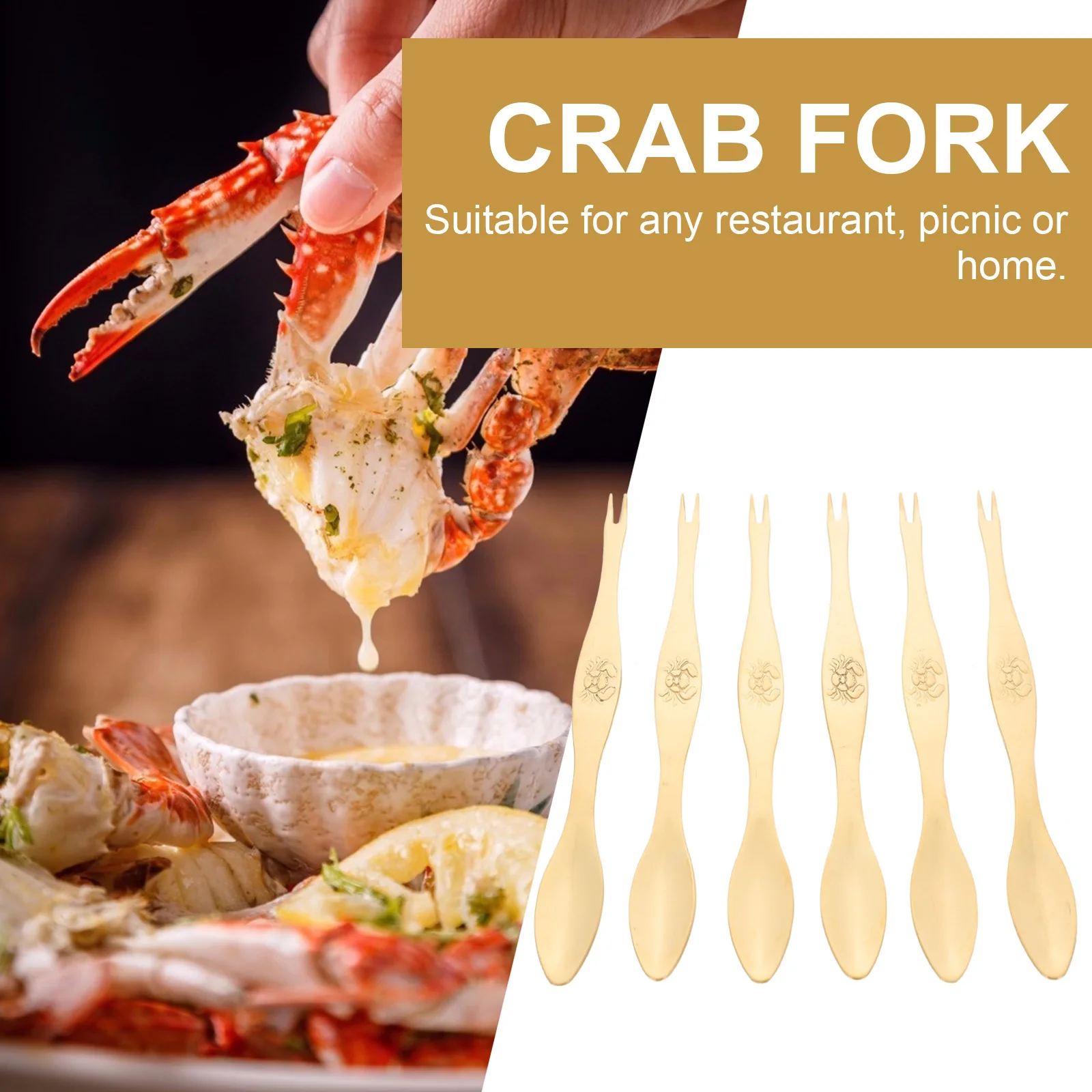 

6Pcs Stainless Steel Crab Fork Spoon Picks Set Sturdy Seafood Needles for Home Restaurant Clam Nut Oyster Eating