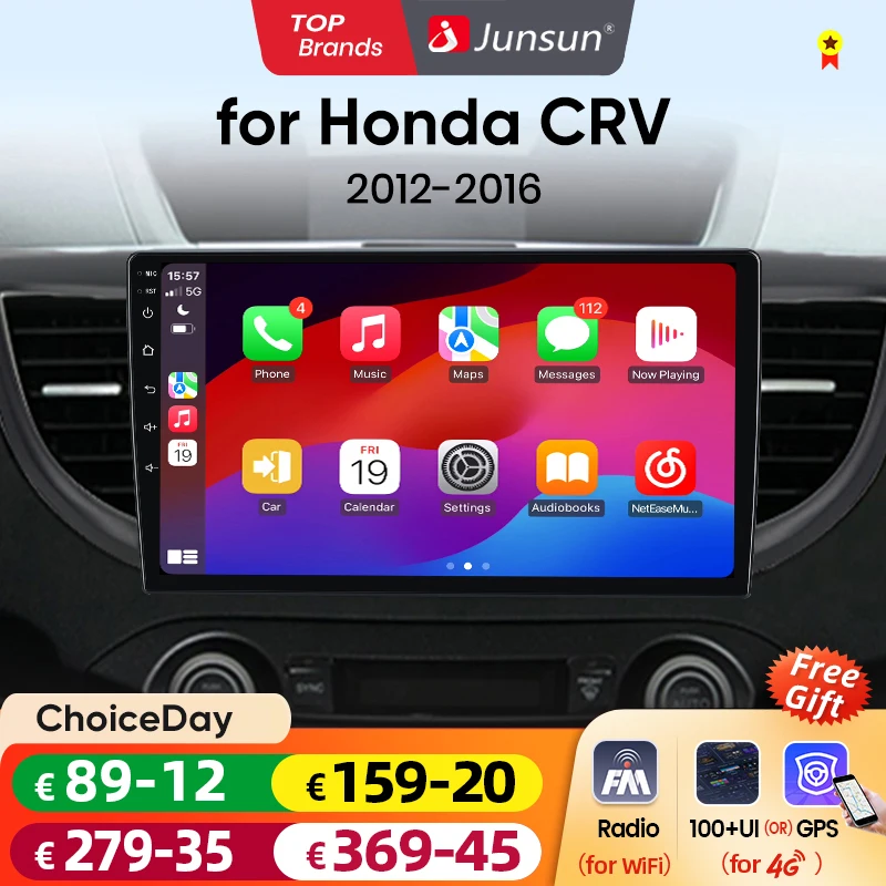 Junsun V1 AI Voice Wireless CarPlay Android Auto Radio for Honda CRV CR-V 2012 2013 -2016 4G Car Multimedia GPS 2din autoradio