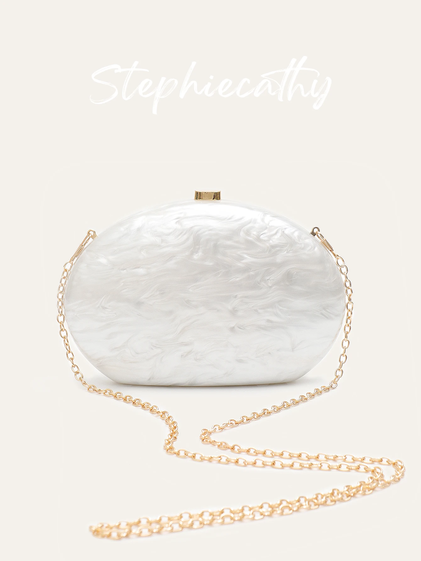 

SC Women Elegant Marble Texture Acrylic Clutch Minimalist Shell Shaped Evening Bag Long Chain Bride Purse Fashion Party Handbag