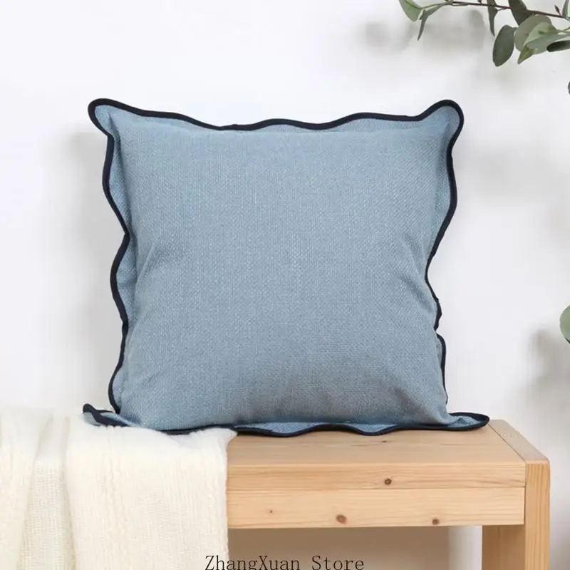 Polyester-Kissenbezug, 45 quadratisch, dekorativer Schonbezug mit Randbesatz für Stuhl, Sitz, Sofa, Akzent, 3 x – Detail 2