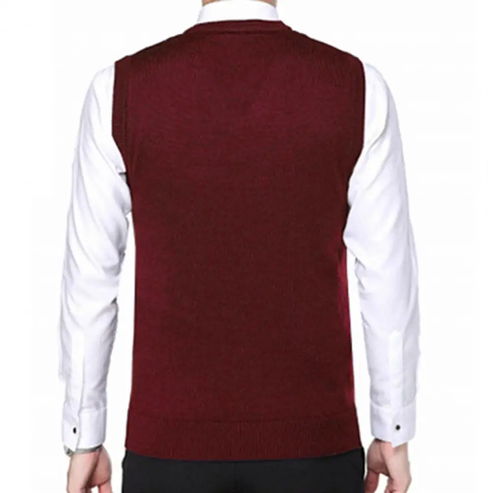 

Men's Solid Color Vest Autumn and Winter Basic V-neck Knitted Vest Youth Casual Vest Mid Length Thickened Business Style Sweater
