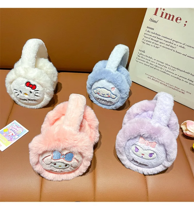 Japanse Sanrio Kawaii Kuromi Winter Warme Oorbellen Cartoon Hello Kitty Melodie Oorwarmte Doordachte Kinderfestivalcadeau