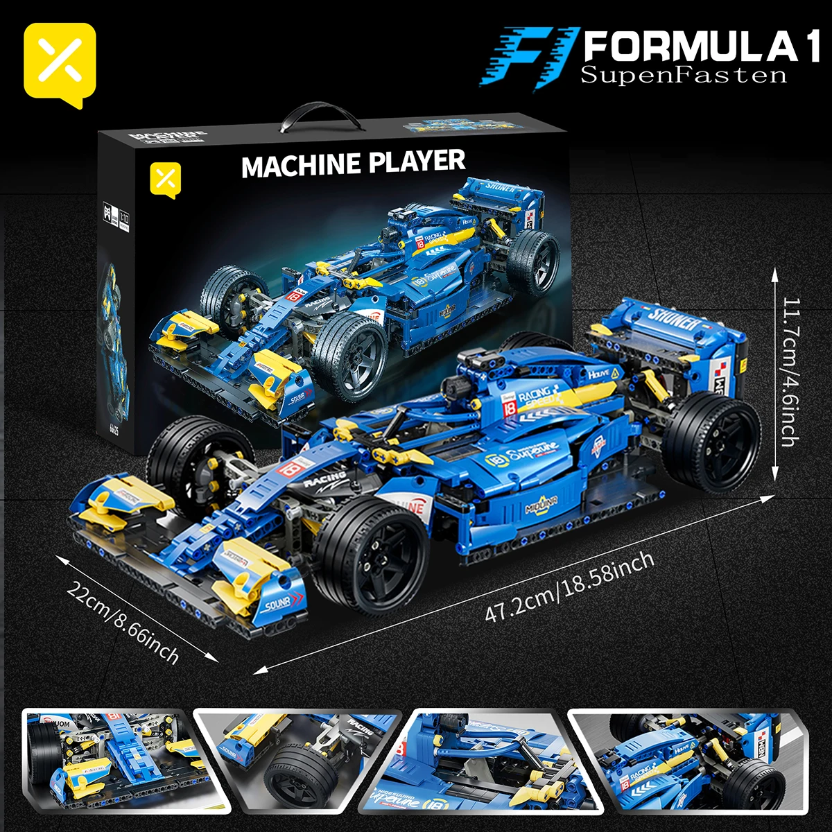 Technology F1 Blue Race Cars 1161PCS Building Sets MOC Remote Control Building Blocks Collectible Model Car Festive Gift Giving