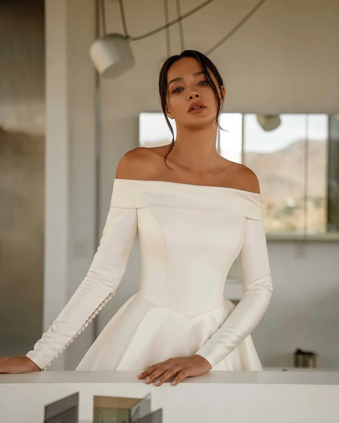 LORIE Satin Elfenbein Hochzeitskleid A-Linie Prinzessin Brautkleid Schulterfrei Prinzessin Rückenfrei Hochzeit Party Kleider 2025