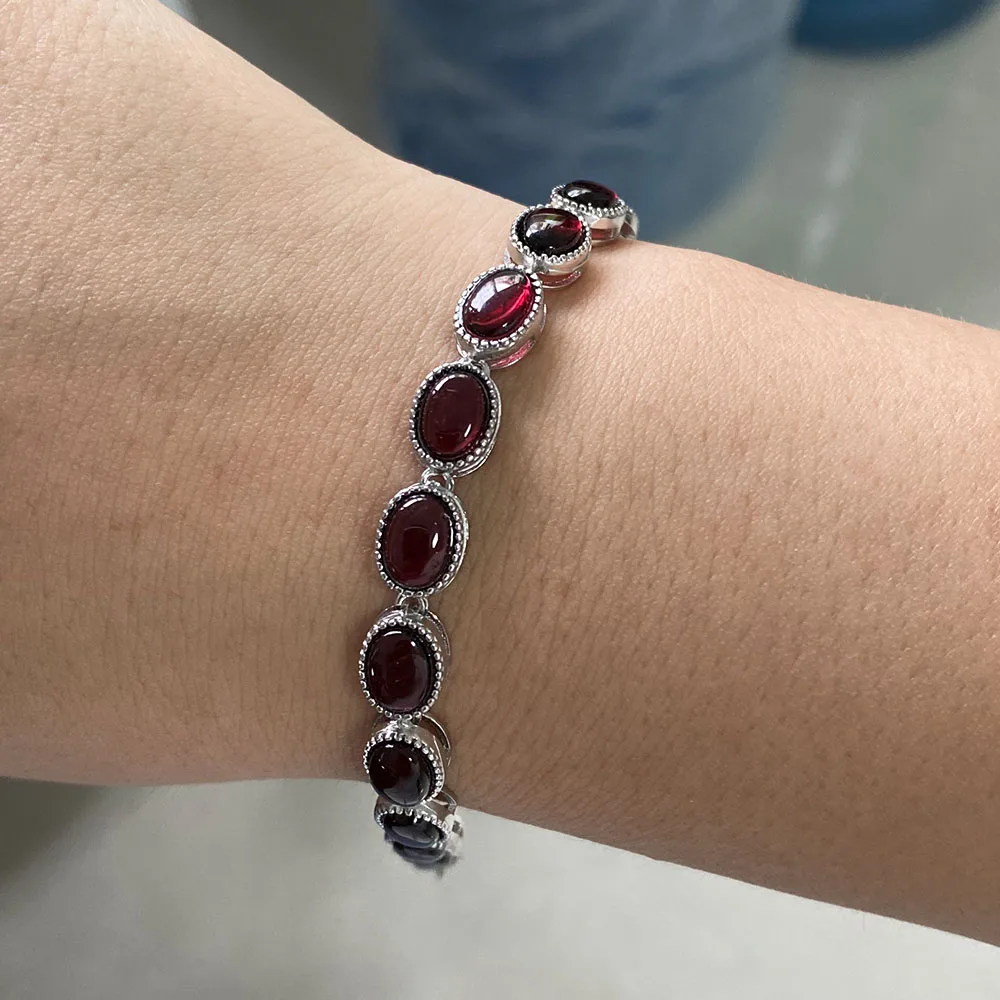 HOYON Natural Purple Teeth Garnet Women\'s Bracelet Ruby s925 Pure Silver Couple Bracelet Jewelry with Colorful Crystal Gemstone