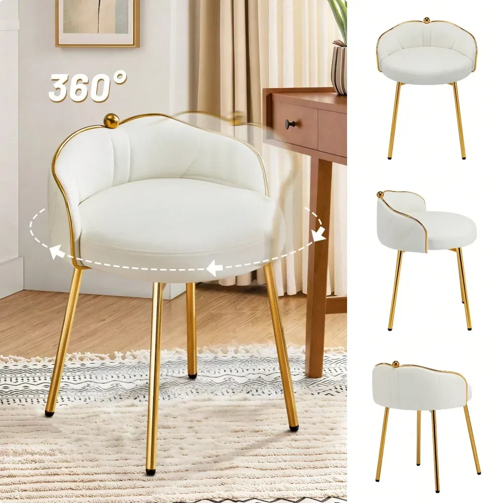 

16 Mid Century Modern Swivel Vanity Stool Accent Chair Gold Framed Makeup Chair With Petal Shaped Backrest Elegant Velvet Armle