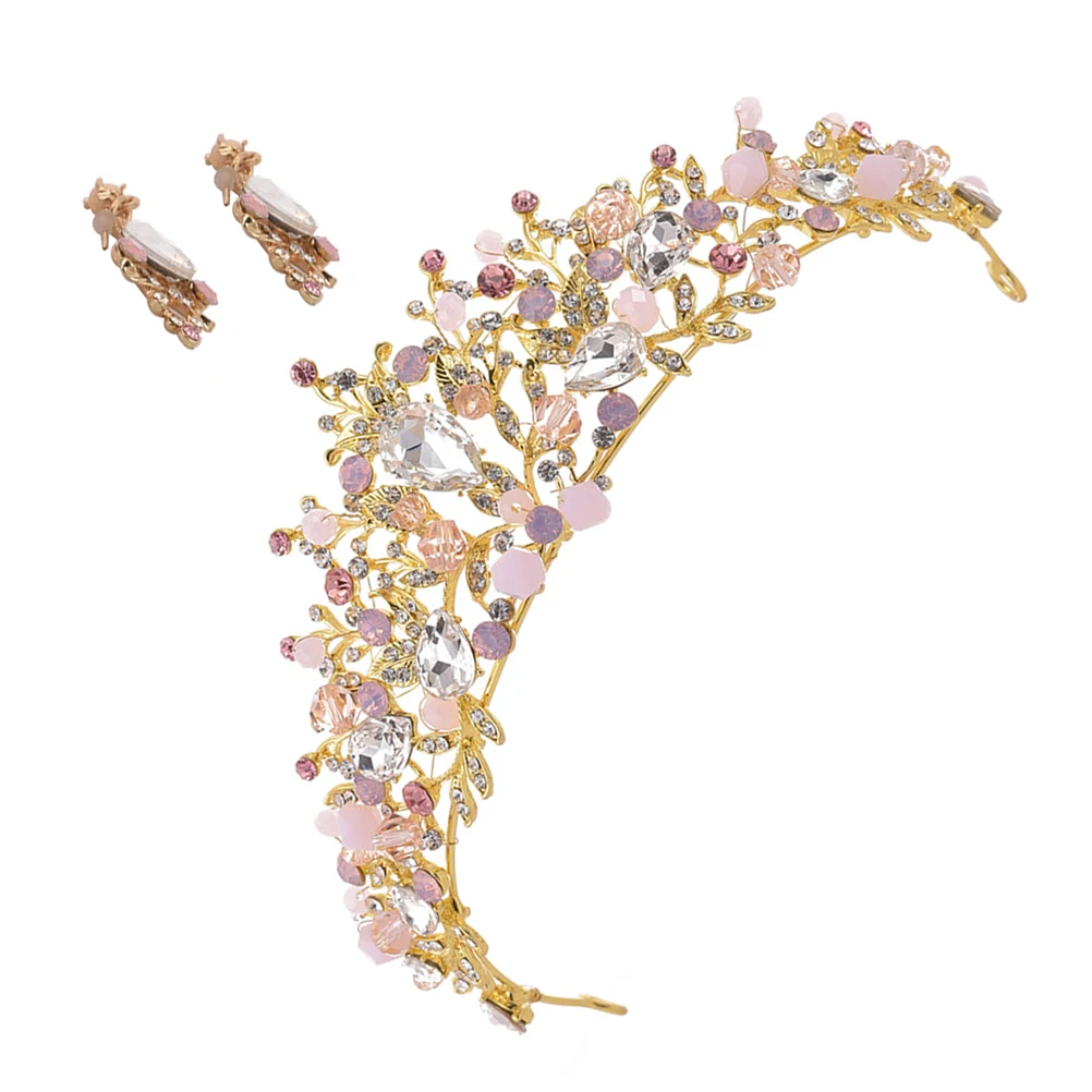 

Crystal Crown Set Wedding Jewelry Bride Headdress Baroque Earrings Headgear Alloy Rhinestone Elegant Romantic Unique