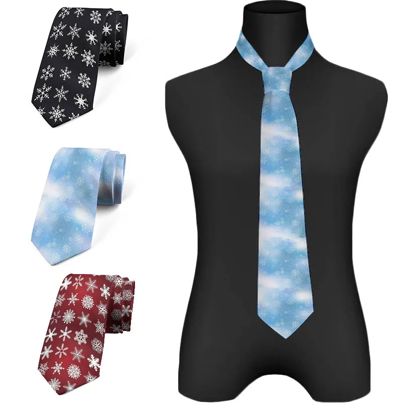 Personalized snowflake pattern printed tie fashion casual novelty tie men's unique accessories wedding party business gifts