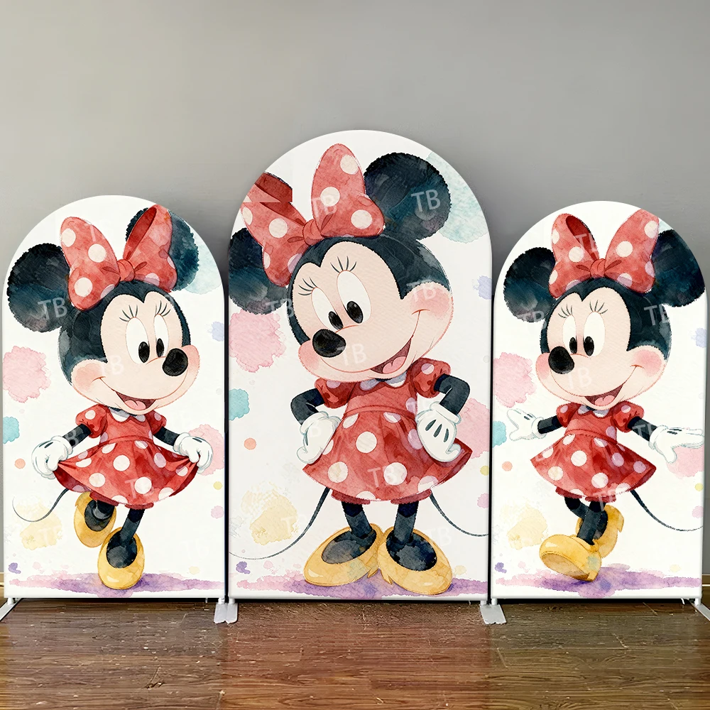 

Disney Minnie Mouse Watercolor Arch Backdrop Cover Kawaii Decor Photo Booth Prop for Kids' Party Theme Background