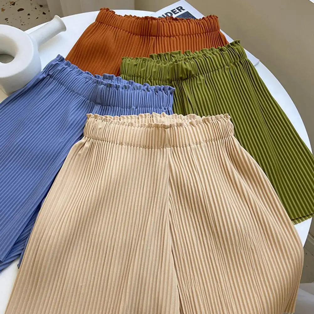 Повседневные шорты с эластичной талией. Стильные женские шорты в рубчик с высокой талией. Повседневные свободные летние широкие шорты для женщин. Эластичные.