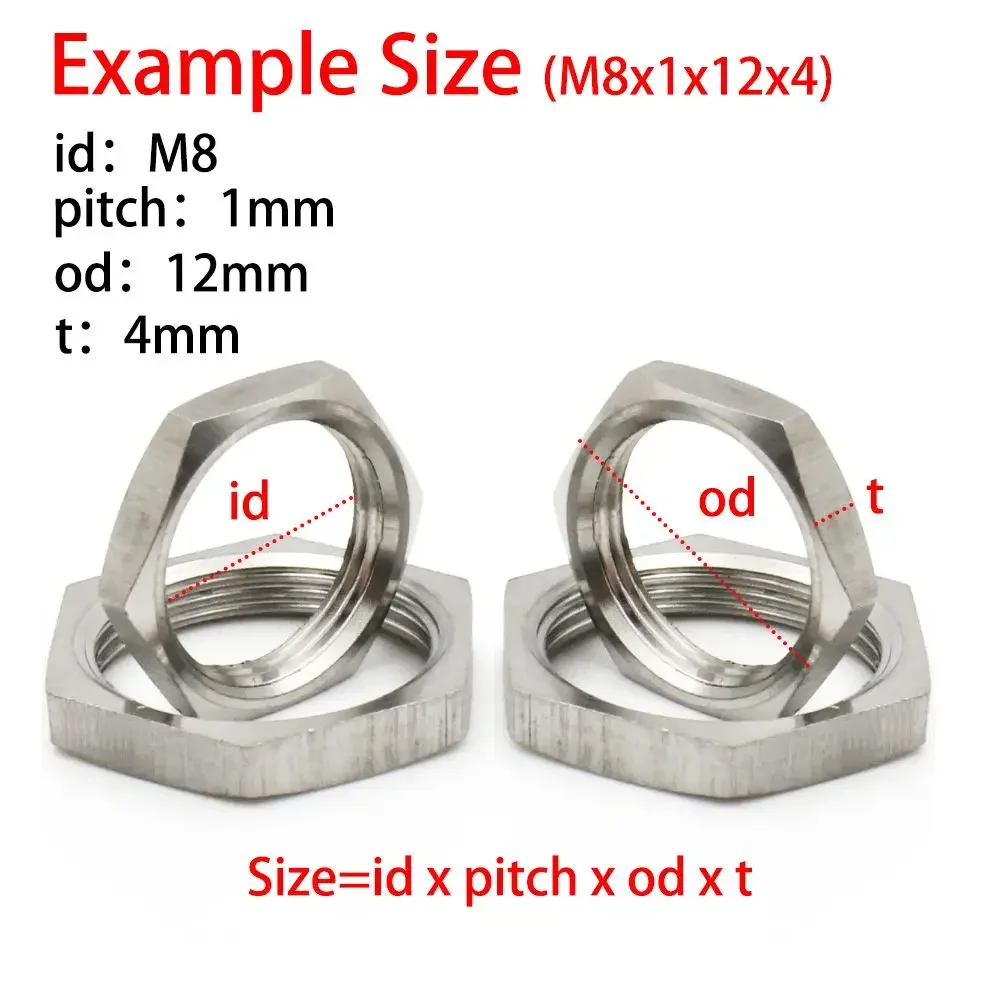 

M8 M10 M12 M14 M16 M18 M20 M22 M24 M25 M27 M30 304 Stainless Steel Hex Lock Nut Pipe Fitting Metric Female Pitch 1/1.5mm 6/12pcs
