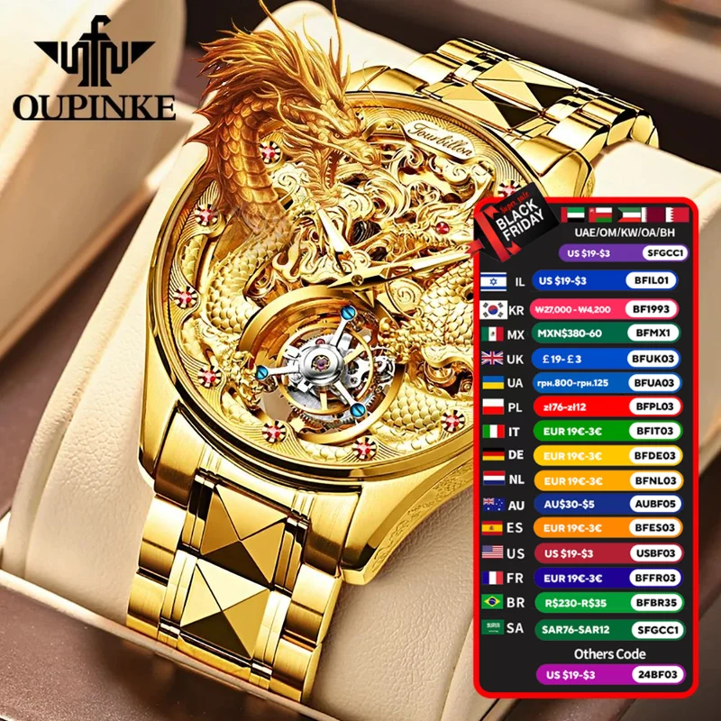 OUPINKE Powerful Gold watches for men mechanical watch automatic men watch luxury dragon watch male watch gifts