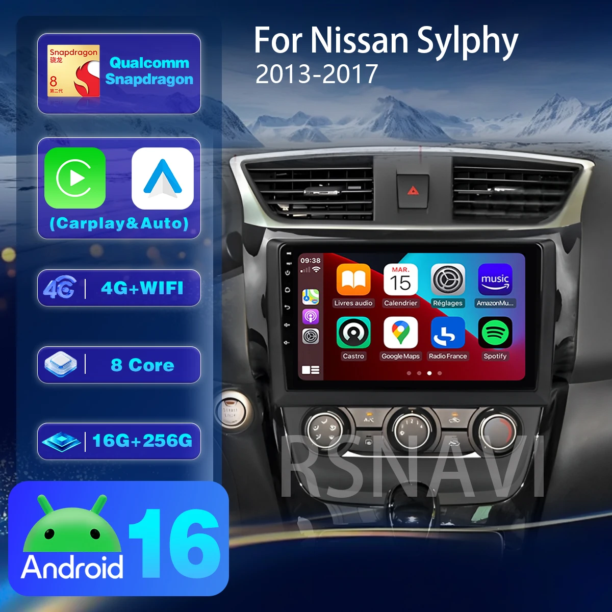 Android 16 Carplay Auto Car Radio Multimedia Player For Nissan Sylphy B17 Sentra 12 2012 - 2018 360 Camera Wireless 360 Camera