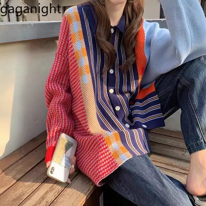 Gaganight Women American Lazy Style Sweater Cardigan Jacket 2024 Autumn Winter New Women's Asymmetrical Korean Chic Top Female