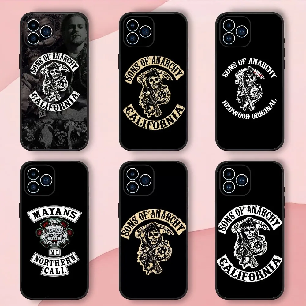 TV Sons Of Anarchy Phone Case For iphone13 12 11 14 15 Pro Max XS Max XR X 14 15Plus Black Silicone Soft  Cover