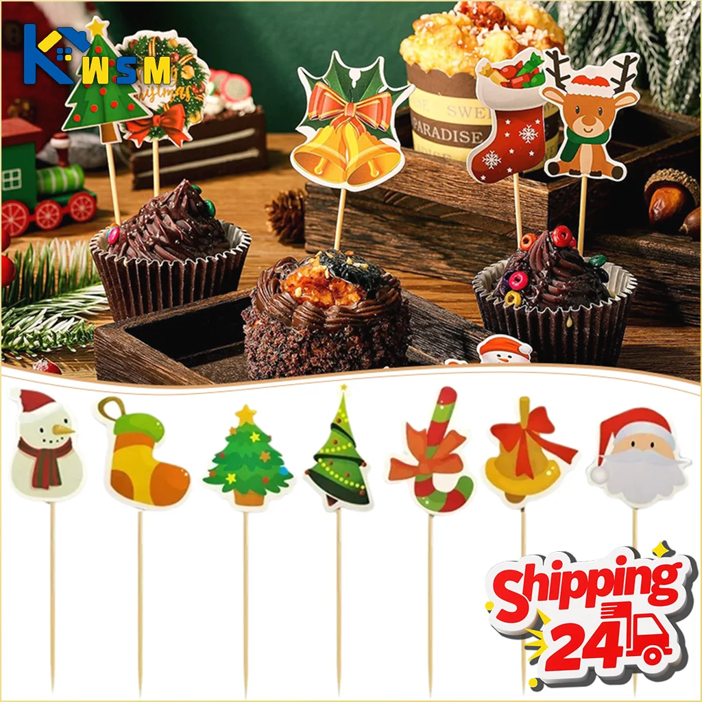 10-200PC Einweg Obst Sticks Party Kuchen Topper Weihnachten Baum Santa Schneemann Cupcake Picks Urlaub Tisch Dekoration Lieferungen
