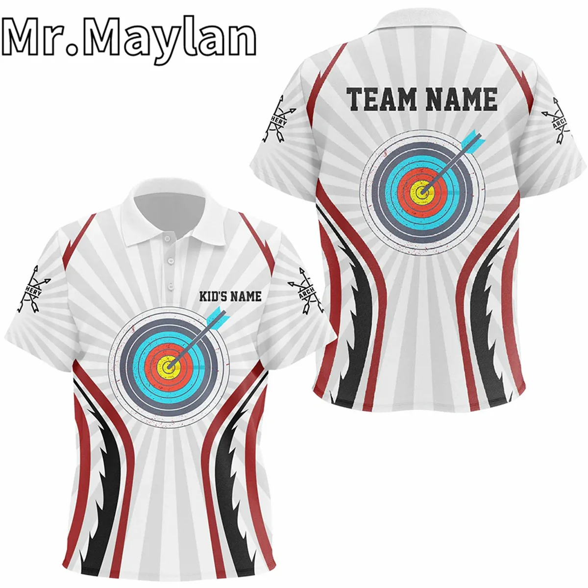 Personalized Retro Red Targets Archery Polo Shirts For Men Custom Arrows Archery Team Jerseys Outfits Gifts For Archery Lovers