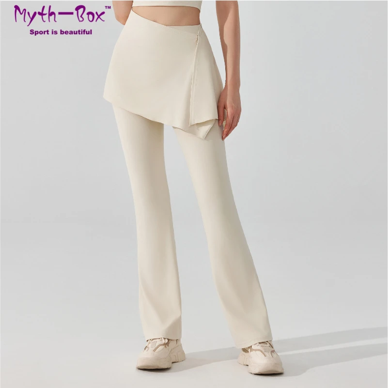 Women Flare Pants Two-Piece Bell Bottoms Anti Awkward Yoga Pants Outdoor Gym Running Flared Trousers With Butt Covering Skirts