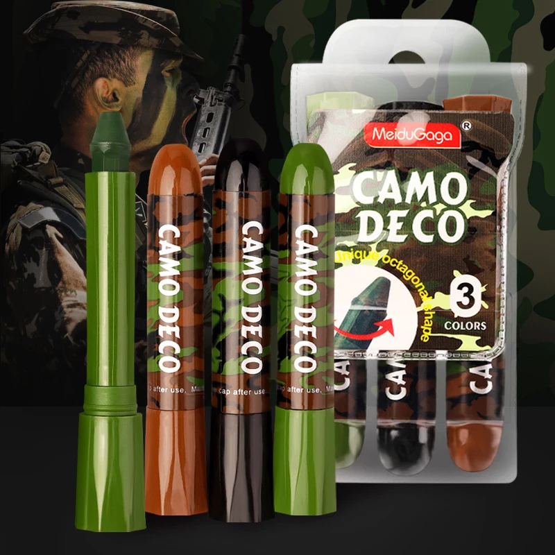 3Pcs/Set Outdoor Makeup Woodland Camouflage Cream Body Face Paint Tube Stick For Camo Color Field Camouflage Oil Suit