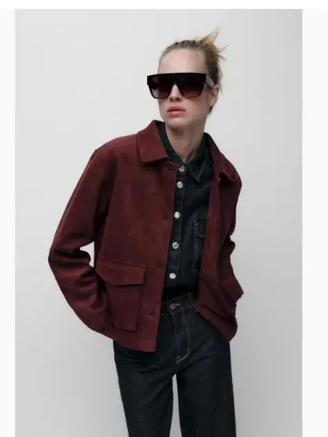 Spring Autumn 2025 Women's Faion High-End Velvet Texture Long Sve Collar Jaet Outerwear New Arrival  Collar Button up