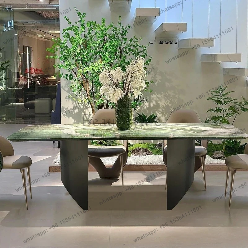 

Patek Philippe green luxury stone dining table green natural marble dining table Italian light luxury high-end dining table
