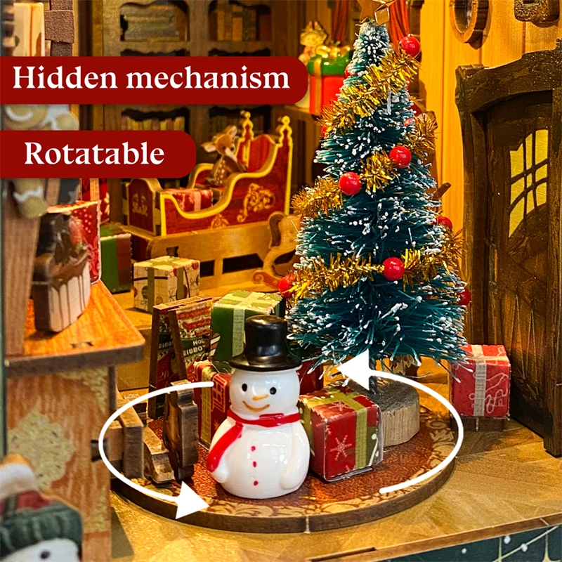 Estante De Madeira Com Luz LED, DIY Livro Nook, Prateleira Insert Kits, Modelo Em Miniatura Kit, Jingle Cabin, Bookend Natal, Home Decor