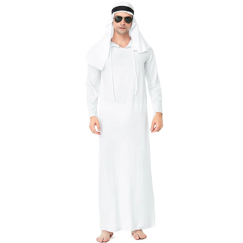 Medio oriente uomini adulti arabo arabo Costume da sceicco abito bianco carnevale di Halloween abito arabo capo principe Costume Cosplay 2024