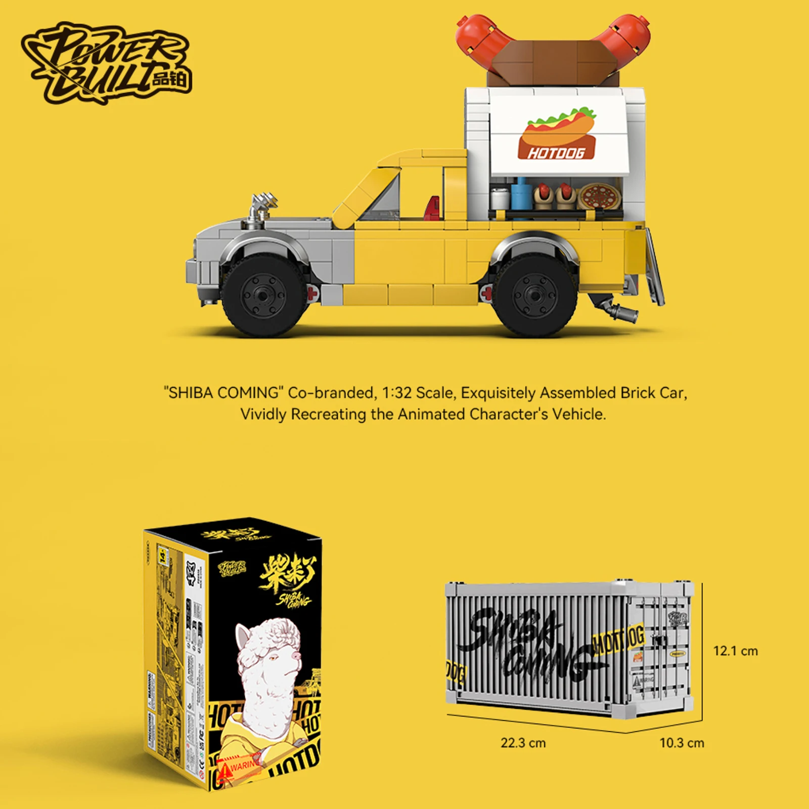 

POWERBUILD 1:32 Yellow Hot Dog Stand Model Building Blocks Pickup Truck with Container Assembly Toy Birthday Gift PB8858
