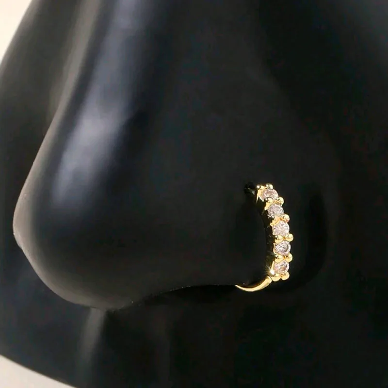 1Pc Simple Light Luxury Single Row Cubic Zirconia Nose Ring, Fashion Piercing Nostril Accessory for Women