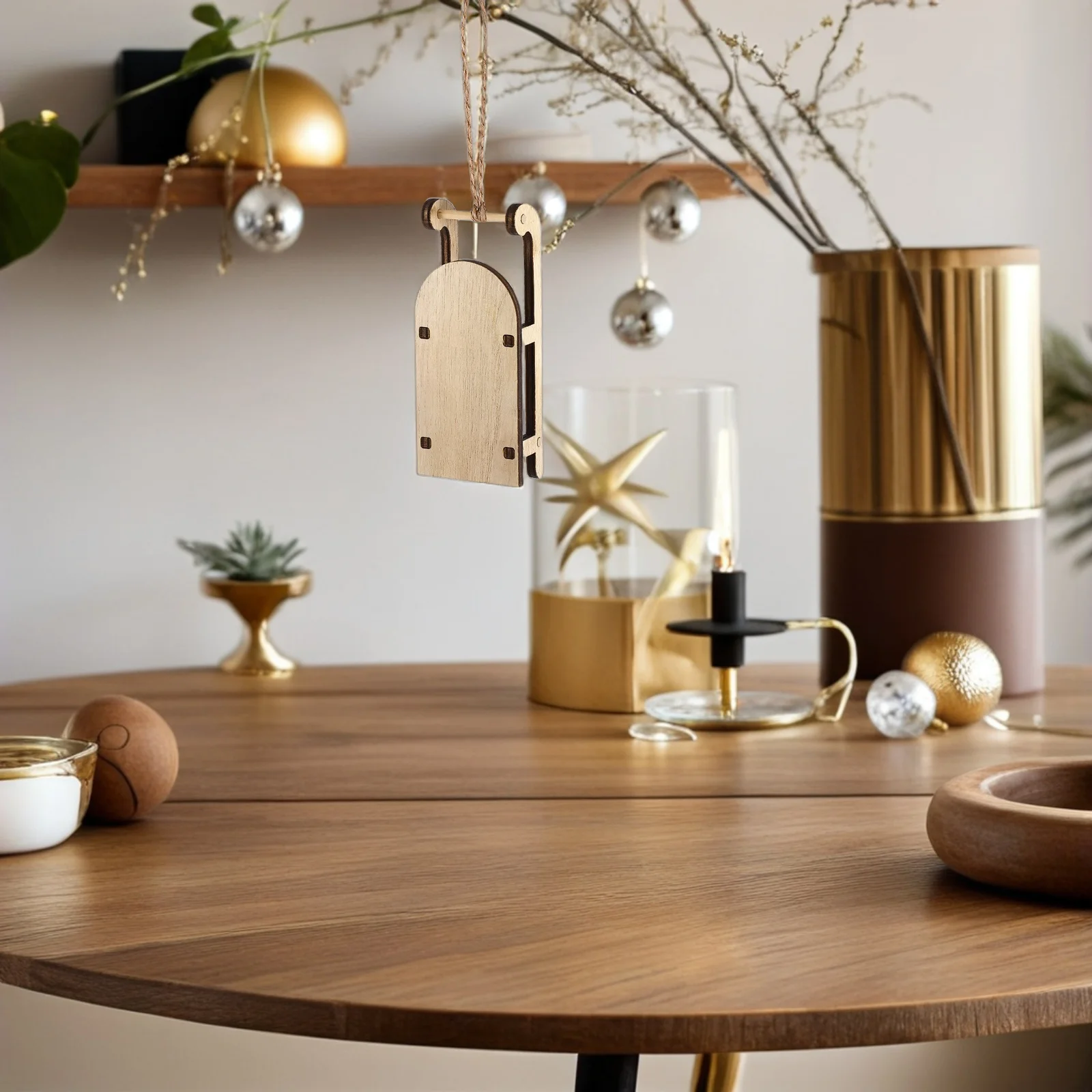 

3pcs Miniature Wooden Sleigh Diy Christmas Craft Kit Tabletop Decor Vintage Xmas Pendant For Holiday Mantel Bookshelf Display