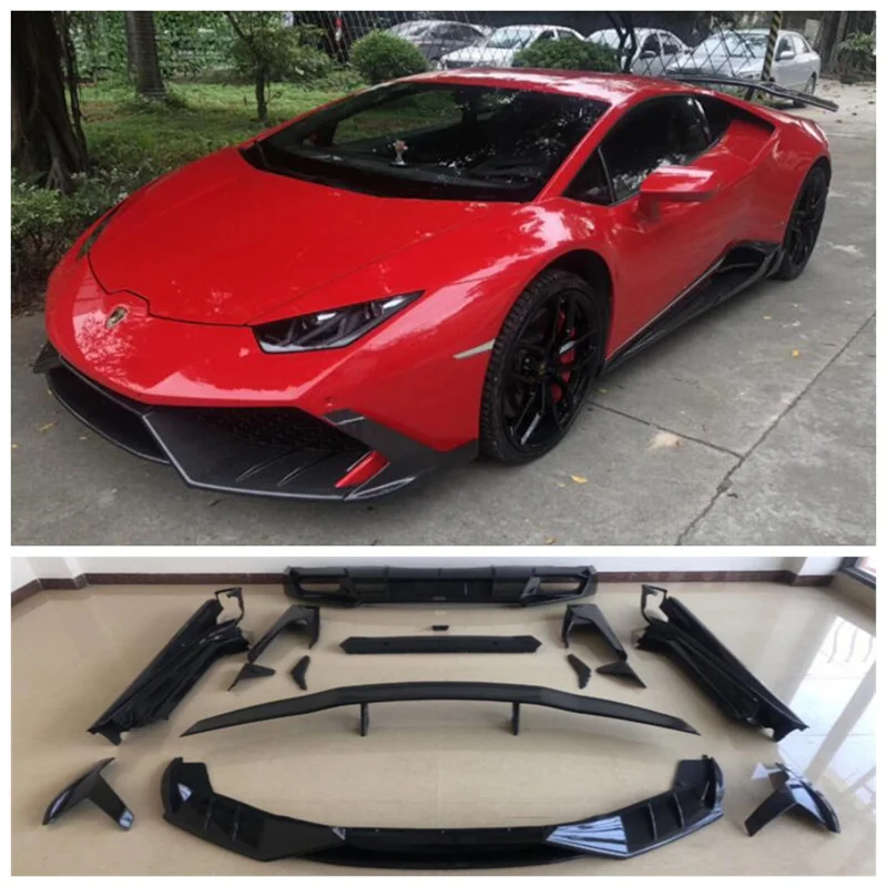 

Передний бампер из углеродного волокна для Lamborghini Huracan LP580 LP610 2014-2020, сплиттер для губ + задний диффузор + СПОЙЛЕР + Боковая юбка