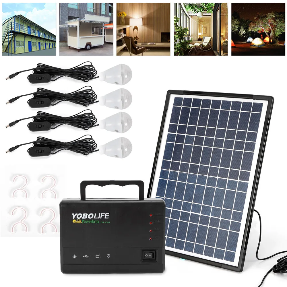 

Portable Power Station with Solar Panel Outdoor Generator for Home and Camping with 4 LED Bulbs USB Charging